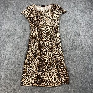 Absolutely Love It Womens M Brown Leopard Ruched Bodycon Dress Short Sleeve